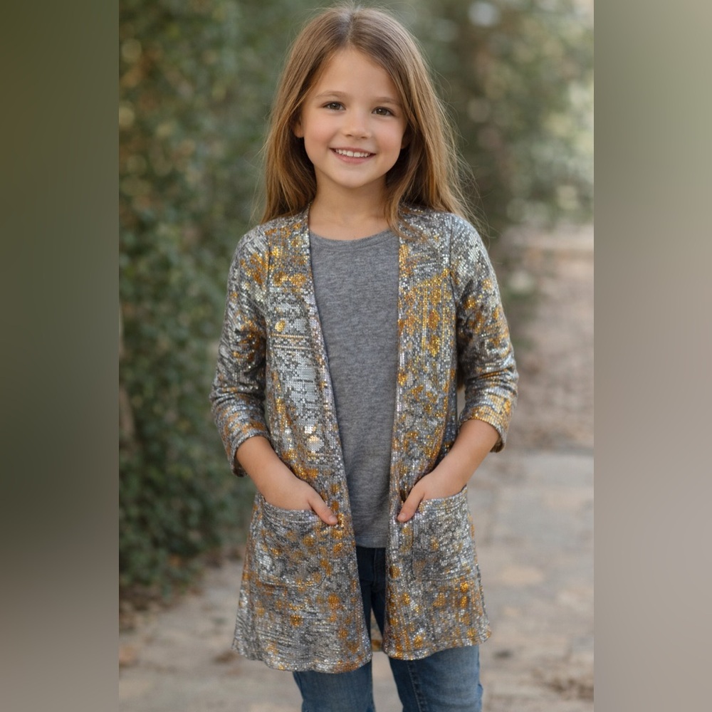 LuLaRoe Gray and Gold Trim Cardigan - Picture 1 of 7